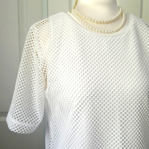 Banana Republic White Net Style Overlay Short Sleeve Top - Picture 6 of 15